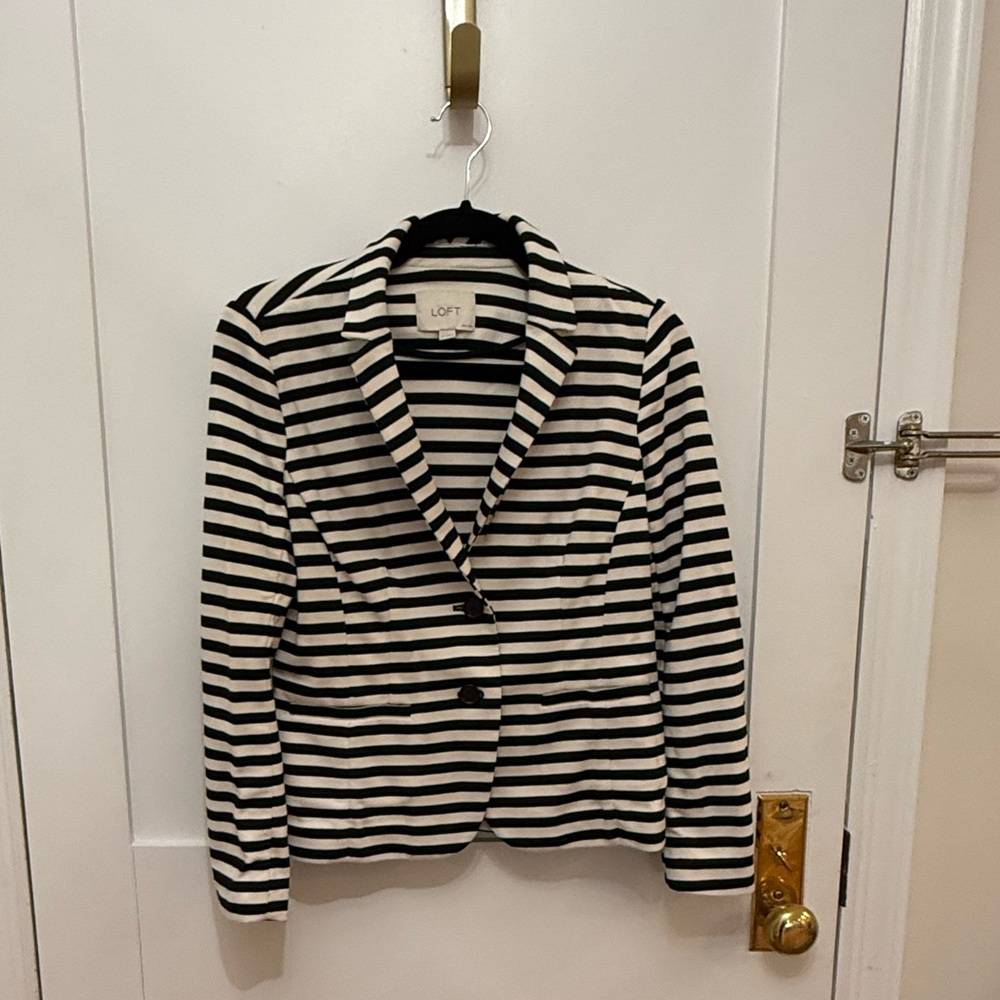 LOFT Black and White Striped Blazer